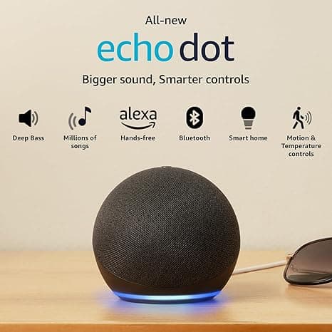 Echo Dot (5th Gen) | Smart speaker with Bigger sound, Motion Detection, Temperature Sensor, Alexa and Bluetooth| Black